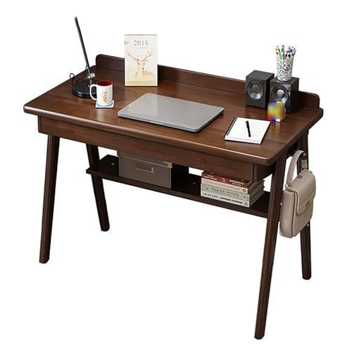 XNZJHPP Schreibtisch aus Holz, Schreibtisch-Arbeitsplatz mit Schubladen und Haken, Mid-Century Modern Computer-Arbeitstisch mit Ablagefach (Walnut 120cm) von XNZJHPP
