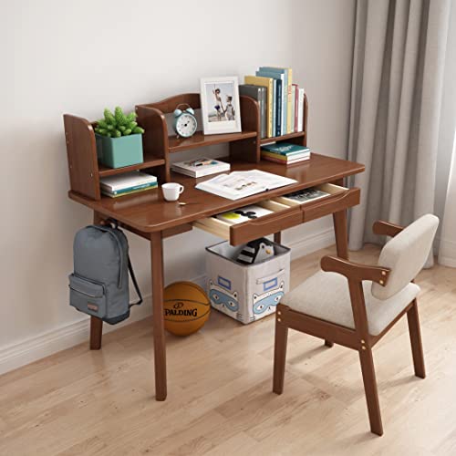 XNZJHPP Set aus Schreibtisch, Tisch und Stuhl mit Schubladen und Bücherregal, Medienschreibtisch aus Holz, Lern- und Computerarbeitsplatz für Schüler und Schreibtisch (Walnut) von XNZJHPP