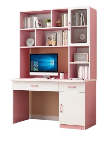 XNZJHPP Studiertisch aus Massivholz, Schreibtisch, integrierter Tisch mit Bücherregal, einfacher Schreibtisch für zu Hause, Büroschreibtisch (100x60x190cm Pink) von XNZJHPP