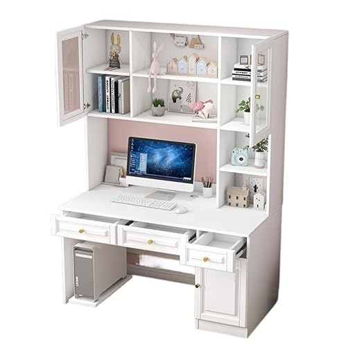 XNZJHPP Vielseitiger Massivholz-Schreibtisch mit Bücherregal-Kombination, geeignet für Heimbüro, Arbeitszimmer oder Schlafzimmer (120x60x188cm White) von XNZJHPP