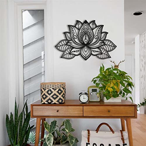 XQKXHZ Lotus-Blume-Metall-Wanddeko, Metall Mandala Wandkunst Lotus Blumen Wandschmuck Wanddekoration Für Wohnzimmer Schlafzimmer Badezimmer Flur Büro,Schwarz,46x 30cm/18"x11.8" von XQKXHZ