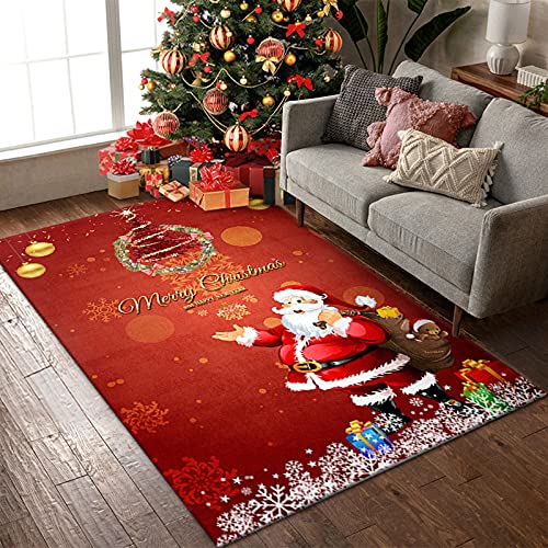 XQKXHZ Roten Teppich Weihnachten,3D Weihnachtsdruck Küchen Teppich,Weihnachts Läufer Teppich Waschbar rutschfest Weihnachtsteppich Weihnachtsdekoration Für Wohnzimmer, Küche, Flur,80x120cm/2.6'x4' von XQKXHZ