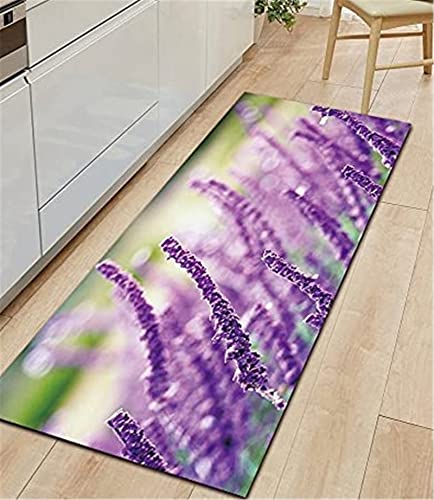 XQKXHZ Teppich Küchenläufer rutschfest Küchenteppich Waschbar Küchenmatte Lavendel-Druck Teppich Läufer Violett Blumenteppich Flur Küche Fußmatte Badematten,9,40x120cm/16 x47 von XQKXHZ
