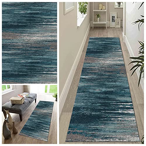 XQKXHZ Teppich Läufer Flur Küche Blau rutschfest Polyester Lange Meterware Korridor Teppichläufer Waschbar Moderne Abstrakte Küchenteppich Schlafzimmer Wohnzimmer Läufer Teppich,120x120cm/47x47 in von XQKXHZ