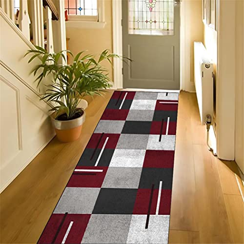 XQKXHZ Teppich Läufer Flur Küche Meterware rutschfest Bunt Rot Und Grau Geometrisches Muster Teppichläufer Modern Küchen Teppiche Anpassbar Weicher Teppich Wohnzimmer Schlafzimmer Fußmatten,140x350cm von XQKXHZ