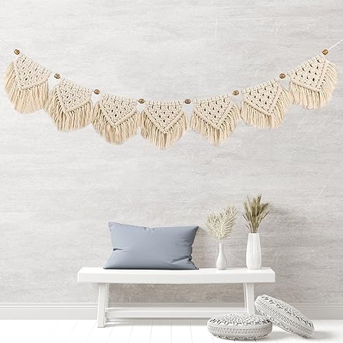 XQZMD Makramee Wandbehang, Boho Deko Makramee Wandbehang Chic Tapisserie Gewebte Wanddeko Dekoration, Handgewebt Girlande Boho Wanddeko für Schlafzimmer Wohnzimmer Hintergrund (Typ 1) von XQZMD