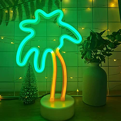 Neon Schilder, XRR Kokosnussbaum Neon Zeichen Lichter Neonlicht mit Basis Batterie/USB Powered, Neon Nachtlicht Led Neon Sign für Weihnachten Kinderzimmer Wohnzimmer Hochzeit Dekor von XRR