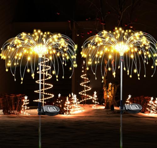 XRR Solarlampen für Außen Garten, 2 Stück 150 LEDs Solar Feuerwerk Licht Solarbetriebenes dekoratives Pfahl Landschaftslicht für Gehweg Weg Hinterhof Blumenkästen Partys errasse Dekoration (warmweiß) von XRR