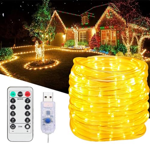 XRR LED Lichterkette USB, 100LED Schlauch USB Lichterketten Außen Innen, 8 modi IP65 Wasserfest Lichtschlauch für Schlafzimmer Party Garten Camping Weihnachten(Warmweiß) von XRR