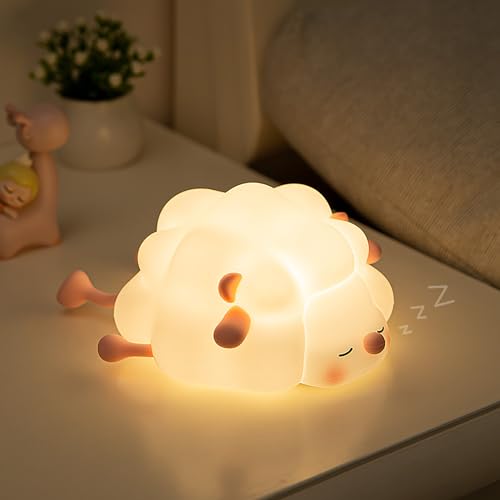 XRR Nachtlicht Kinder, Nachtlampe Lammfleisch Baby Silikon Stilllicht 3 Lichtmodi Dimmbar Touch USB Led Nachttischlampe für babyzimmer, Kinderzimmer Deko, Geschenke (rosa) von XRR