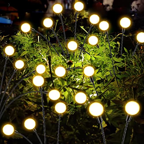 XRR Solarlampen für Außen Deko, 4 Stück Firefly Solar Gartenleuchten 6 LED Glühwürmchen Gartenlichter Wasserdicht Solar Gartenleuchte Dekoration für Garten, Terrasse, Weihnachtsdeko(warmweiß) von XRR
