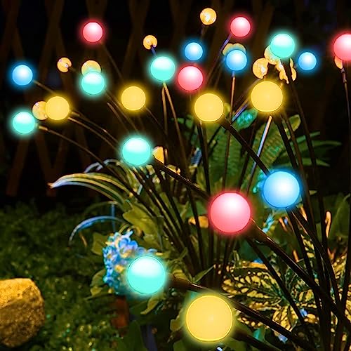 XRR Solarlampen für Außen Deko, 4 Stück Firefly Solar Gartenleuchten 6 LED Glühwürmchen Gartenlichter Wasserdicht Solar Gartenleuchte Dekoration für Garten, Terrasse, Weihnachtsdeko (mehrfarbig) von XRR