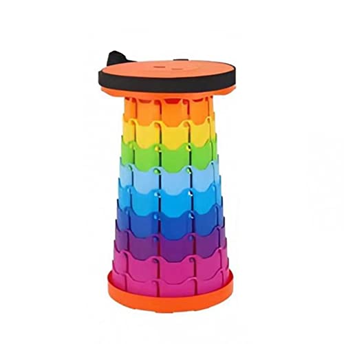 XUANYU 1 Stück faltbarer Hocker rund Ø 26 cm, Teleskop-Campinghocker, Angelhocker, Teleskop-Angelhocker, Höhe verstellbar 6,5 – 45 cm, Tragkraft max. 200 kg (Regenbogen) von XUANYU