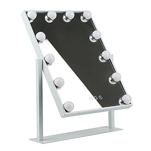 XUANYU Groß Rechteckiger Schminkspiegel mit Beleuchtung mit Metallrahmen Beweglich Tischspiegel Standspiegel Kosmetikspiegel mit Beleuchtung Hollywood Spiegel (30×40 cm/11,8"×15,8", Rechteckig Weiß) von XUANYU