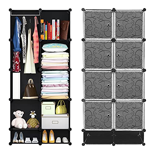 Xuanyu Kleiderschrank, stabil, Schuhmöbel, Aufbewahrungsschrank für Badezimmer, Wohnzimmer, Schlafzimmer, Küche (76 × 37 × 167 cm, 8 Türen, schwarz transparent von XUANYU