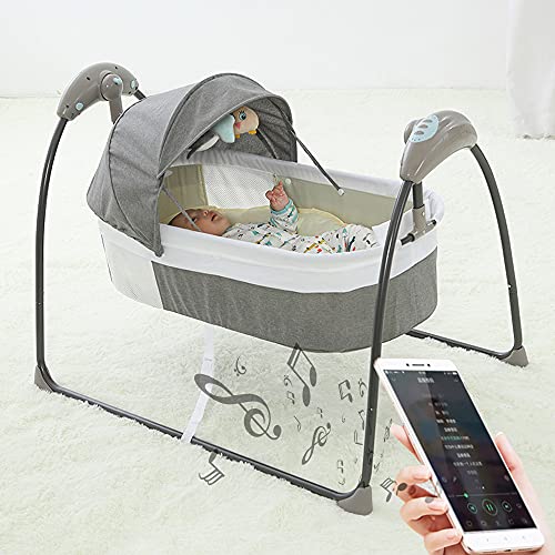 Babywippe Elektrisch,Tragbare Babyschaukel mit 3 Geschwindigkeitseinstellungen mit Spielzeugen Belastbarkeit 18KG für Weniger als 14 Monate (Grau) von XUEMANSHOP
