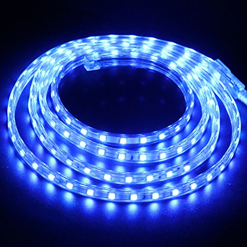 XUNATA 14M Dimmbare LED Streifen Blau, 220V-240V 5050 SMD 60leds / m IP67 Wasserdicht,Kein Selbstklebender,Flexibles LED Lichtband für Küche Stairway Weihnachten Party Deko (Blau, 14m) von XUNATA
