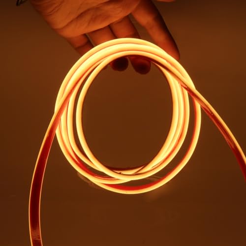 XUNATA COB Neon LED Streifen, 12V 320LEDs/m Superhell Hohe Dichte IP67 Wasserdicht, Selbstklebend Diffusion Flex Neon LED Schlauch für Heim DIY Festival Dekoration (Warmweiß, 2M) von XUNATA