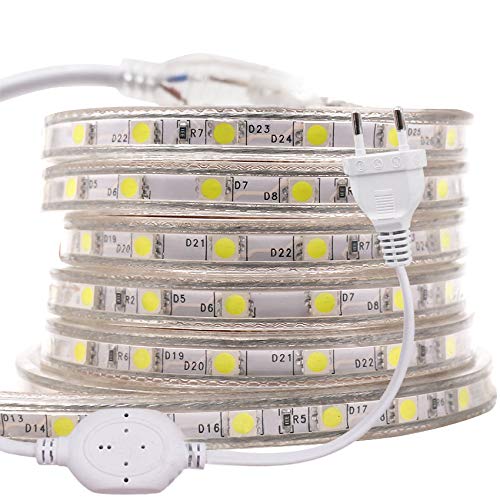 XUNATA LED Streifen,AC 220V 230V 5050 SMD 60leds / m IP65 Wasserdicht Flexibles LED Band mit Netzstecker für Küche Stairway Home Weihnachten Party Dekoration (Grün, 2M) von XUNATA