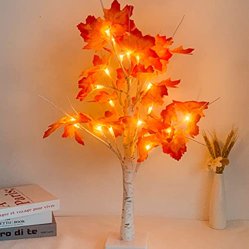 LED Baum Innen, 24 LED Ahornblatt Warmes Licht für Innen Stimmungslicht, USB-Kabel oder Batteriebetrieben Herbst Deko Lichter für Wohnzimmer, Büro, Esszimmer, Weihnachten Deko von XVZ