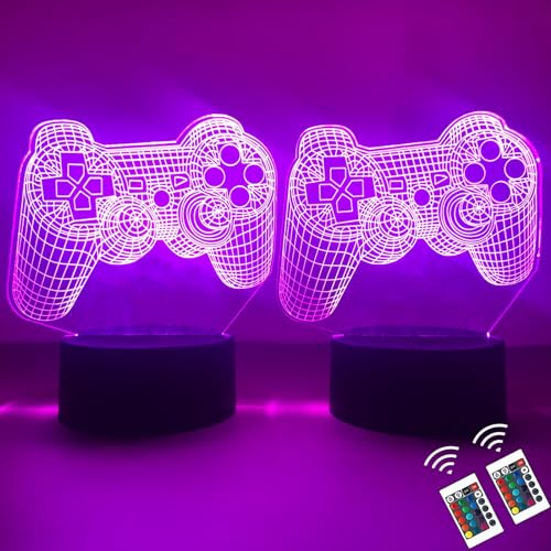 XVZ 3D Gamepad Nachtlicht, 2 Stück 3D Game Controller Illusionslampe 16 Farben mit Fernsteuerung - Perfekte Dekor Lampe für Jungen zu seinem Geburtstag Ostergeschenke von XVZ
