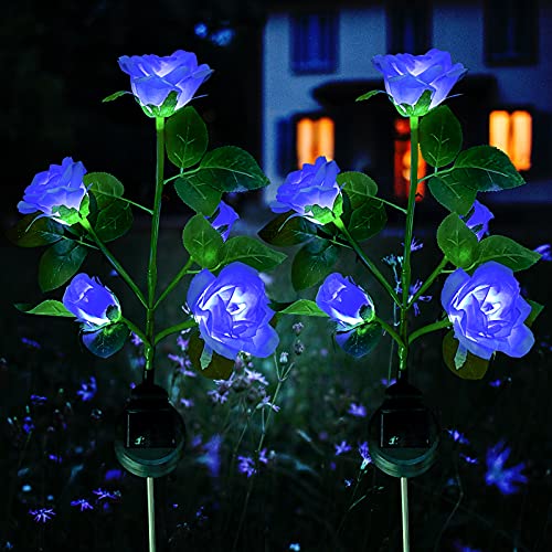 XVZ Solarlampen für Außen Garten Deko, 2 Stück Wasserdicht Solarleuchten für Außen Deko mit 5 LED Rose Lichter für Garten, Rasen, Terrasse, Weg Deko - Blau von XVZ