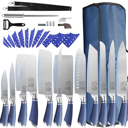 Authentische XYJ seit 1986,Professionelle Messer Sets für Meisterköche,12-teiliges Kochmesser Set mit blauer Tasche, Scheide, Kulinarische Küche Metzgermesser, Kochen Schneiden, Santoku, Edelstahl von XYJ