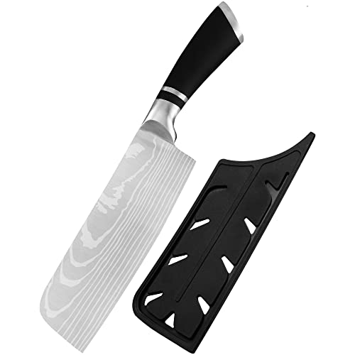XYJ 6,5-Zoll-Scheibe Nakiri Messer Edelstahl Gemüse Fleischerbeil mit Klingenschutz Geätztes Muster Küchenchefmesser von XYJ