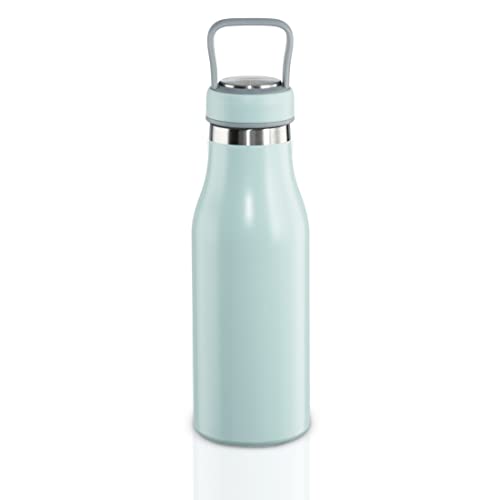 Xavax Trinkflasche 500 ml (doppelwandige Isolierflasche heiß 7 h, kalt 9 h, Thermoflasche auslaufsicher und kohlensäure geeignet, Edelstahl Trinkflasche mit Drehverschluss) pastellblau von Xavax