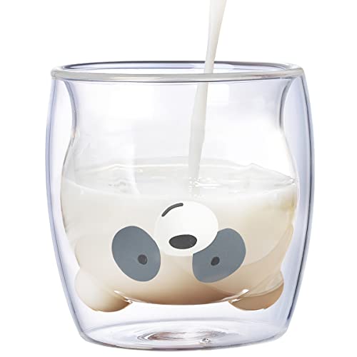 XiXiRan Doppelschicht Glas Tasse, Doppelwandige Isoliergläser, Glas Doppelwandig Espresso, Süße Tassen Kaffeeteegläser, Doppelwandige Glas (250ML) (Panda) von XiXiRan
