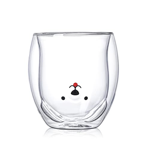 XiXiRan Doppelschicht Glas Tasse, Doppelwandige Isoliergläser, Hund Glas Doppelwandig Espresso, Süße Tassen Kaffeeteegläser, Hund Doppelwandige Glas(250ML) von XiXiRan