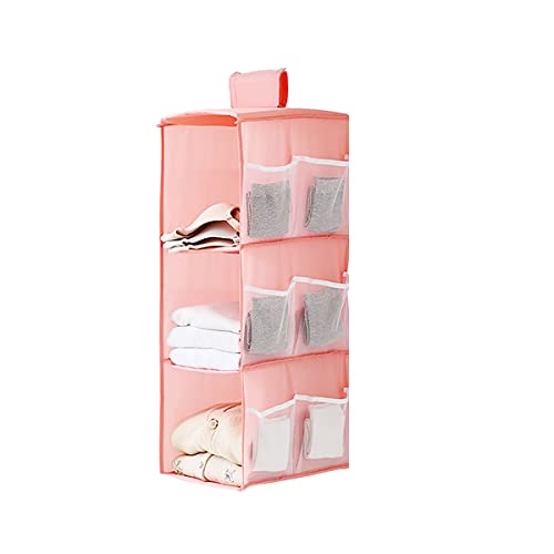 XiXiRan Hängeregal Kleiderschrank, 3 Fächer Hängender Organizer Schrank, mit 9 Netzseitentaschen für Familienschrank Schlafzimmer, Faltbar und Universal Fit- 30 * 22.5 * 60cm (Rosa DREI Schichten) von XiXiRan