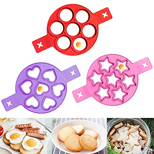 XiXiRan Nonstick Pfannkuchen Form, 3 Pack Pfannkuchen Form Silikon, Pancake Form, Silikon Omelette Maker, Wiederverwendbare Omelette Kuchenform, pfannkuchen Form Herz, Kreis, Stern von XiXiRan