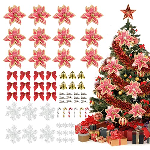 Weihnachtsbaum Blumen, XiXiRan Weihnachten Glitter Weihnachtsstern Deko-Set, Blumen Künstlicher Weihnachtsstern Weihnachtsbaumschmuck für Weihnachtsbaumschmuck Kränze Dekor (rot) von XiXiRan