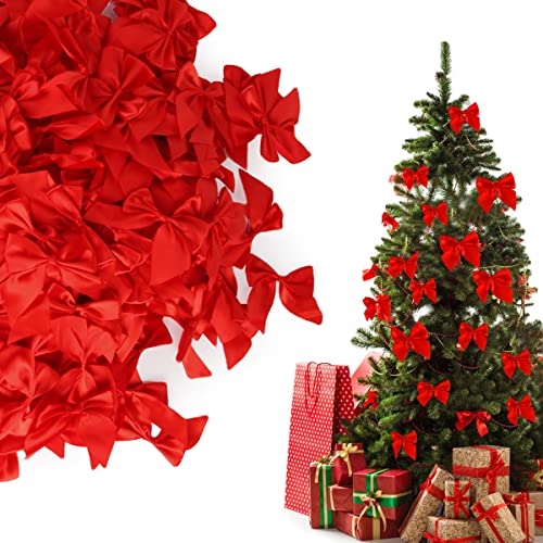 XiXiRan Geschenkschleife, 100 Stück Weihnachtsschleifen, Rote Kränze Schleifen, Rote Schleifen Weihnachtsbaum, Satinschleifen Rot, für Weihnachtsbaum, Geschenkboxen, Weihnachtsdeko, Hochzeit, Auto von XiXiRan