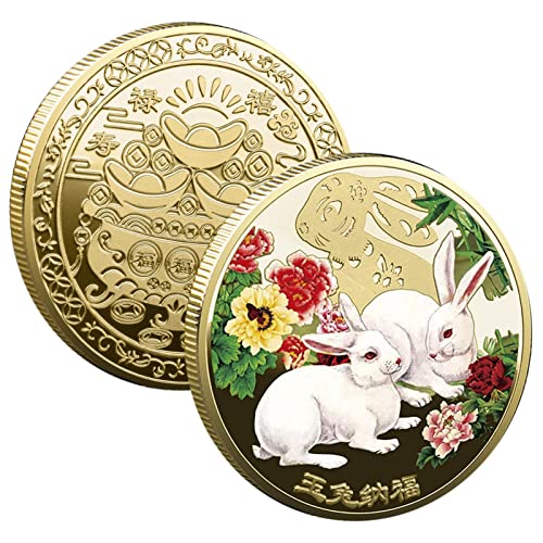 2 STÜCKE Chinesisches Sternzeichen Kaninchen Gedenkmünze, Kaninchen Souvenirmünzen für 2023 Chinesisches Kaninchen Neujahr, Zodiac Bunny Andenkenmünzen, Rabbit Art Collectible Souvenir Coin von Xianghaoshun