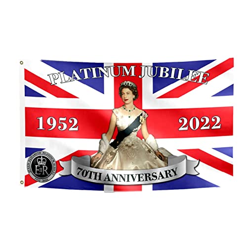 2022 Queen Jubilee Flag Dekorationen, Queen Elizabeth Jubilee Banner Poster Partydekorationen, 70 Jahre Union Jack Flag Dekorationen, Flagge mit Ihrer Majestät der Königin, britische Flaggen von Xianghaoshun