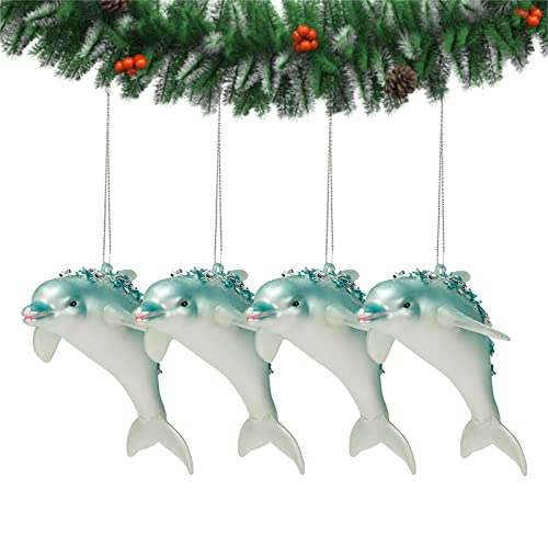 Xiaolan Delphin-Weihnachtsbaumschmuck - 4-teiliges Glitzer-Delphin-Glas-Weihnachtsbaum-Ornament-Set - Glasgeblasene Meerwassertiere, glitzernde dekorative Hängeornamente für Badezimmer, Taucher von Xiaolan
