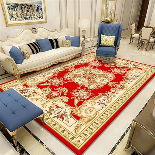 Xiaosua Trittschalldämmung Teppich Rot Teppich Salon Rot Geometrisch Floral Retro-Stil Teppich Wohnzimmer Waschbar 200X280CM Aesthetic Teppich 6Ft 6.7''X9Ft 2.2'' von Xiaosua