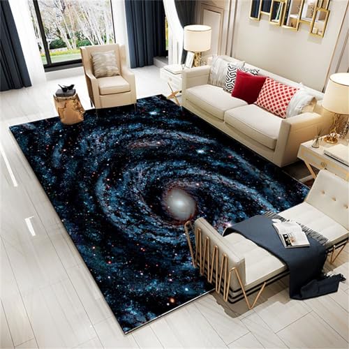 Xiaosua Waschbarer Teppich Blauer Abstrakter Sternenhimmel des Teppichsalons Teppich Waschbar 180X250CM Gamer Teppich Jungen Blau von Xiaosua