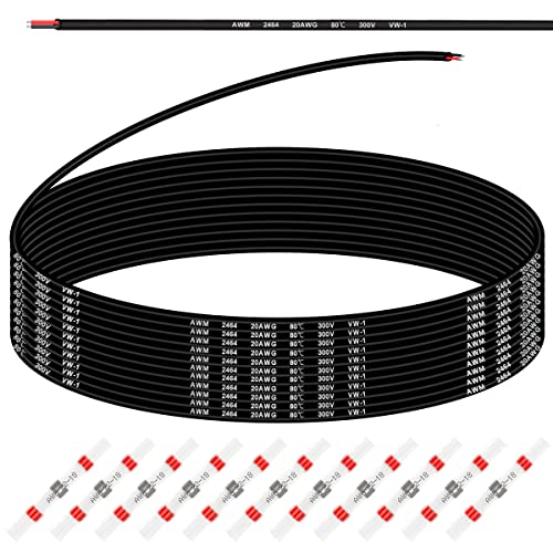 Xiatiaosann 20 AWG 2 x 0,5 mm² Elektrokabel 20 Gauge 300 V PVC 2 Leiter verzinntes Kupferkabel 10 m flexibles Kabel für Auto, LED-Streifen mit 10 Stück Schrumpfschlauch von Xiatiaosann