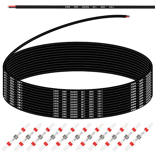 Xiatiaosann 22 AWG 2 x 0,3 mm² Elektrokabel 22 Gauge 300 V PVC 2 Leiter verzinntes Kupferkabel 10 m flexibles Kabel für Auto, LED-Streifen mit 10 Stück Schrumpfschlauch von Xiatiaosann