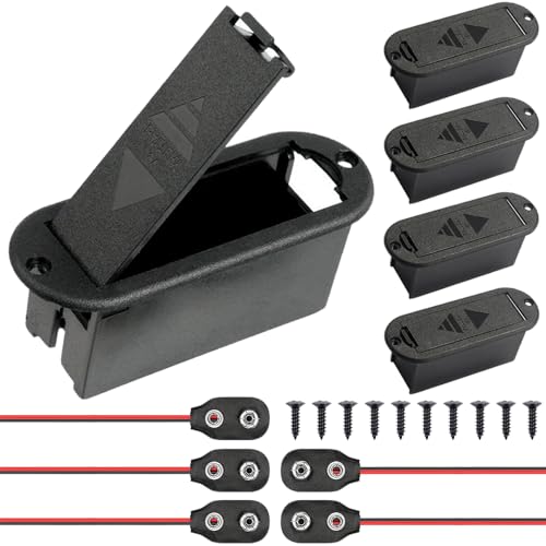 Xiatiaosann Aktiver Gitarrenbass 9V-Batteriekasten, 9-Volt-Batteriehalter für aktives Gitarrenbass-Tonabnehmer-Ersatzwerkzeug mit I-Typ-Batterieanschlussdraht (5 Pack) von Xiatiaosann