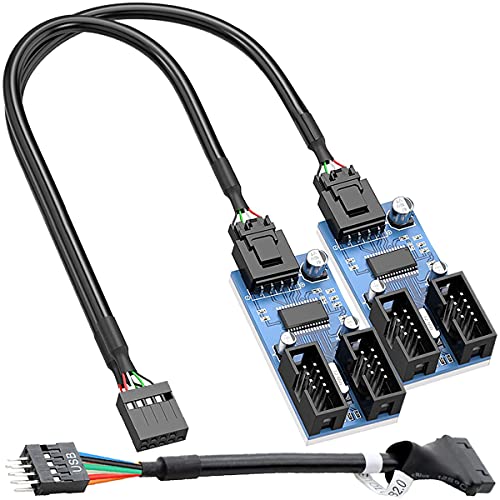 Xiatiaosann Mainboard USB 2.0 9pin Header USB Splitter Kabel 1 auf 4 Verlängerungs-Hub Adapter, 9-pin Buchse zu 4 x 9-pin Stecker Für den internen USB 2.0-Anschluss des Motherboards von Xiatiaosann