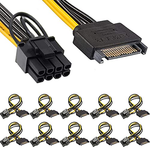 Xiatiaosann SATA Stromadapter auf PCI Express 8 Pin Stecker Weibliche Männliche Grafikkarten Kabel, 15 Pin SATA zu 6+2 Pin Videokarte GPU Netzkabeladapter, 10 Stücke von Xiatiaosann