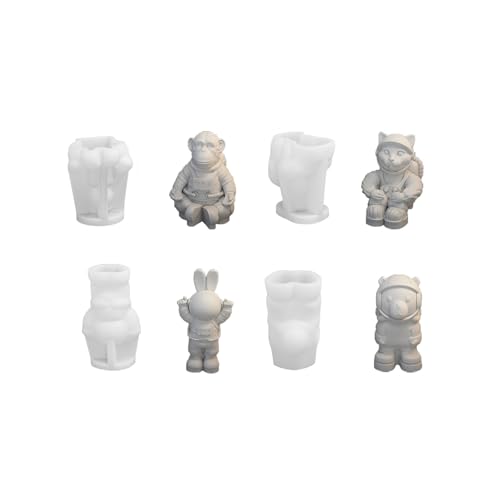 Xidmold 4 Stück Tiere Astronauten Kerzen Formen Silikon, Mini Affe Katze Bär Hase Astronaut Silikonform für Sojawachs Kerzen, Epoxidharz, Seife, Gips, Handwerk (A) von Xidmold