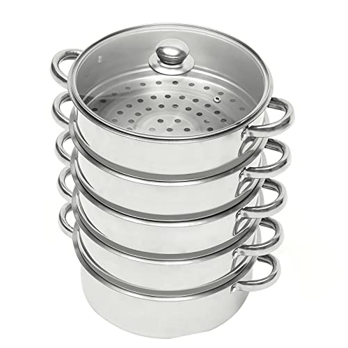 Edelstahl Dampfgarer, 26CM Dumpling Steamer,5 Etagen Dampftopf mit Glasdeckel,für Gedä Mpften Mais, KnöDel, BröTchen, Fisch, Huhn, MeeresfrüChte Und Andere Gerichte von Xigner