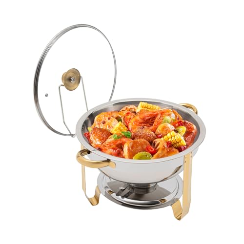 Xigner 5 L Brennpaste Für Warmhaltebehälter,Edelstahl Food Warmer Durchmesser 34cm, Speisenwärmer Innere Schale Höhe 9.2cm,Runder Chafing Dish 410 rostfreier Stahl Für Restaurants,Partys von Xigner