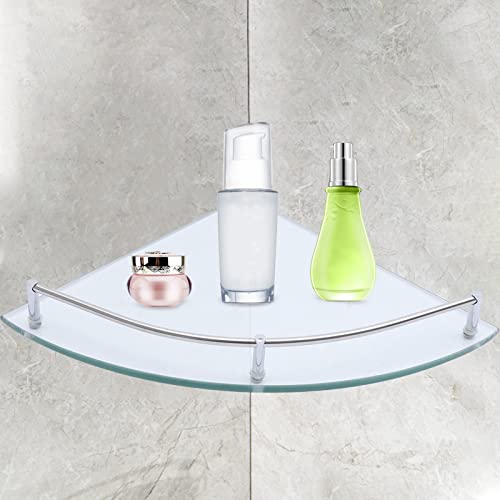 Xigner Glasregal Badezimmer, 23.5 * 23.5 * 4CM Badezimmer Zubehör, Glas Bad Eckregal Duschregal Glas Wandmontage Regal Edelstahl Eckablage AblageGeeignet für Küche, Wohnzimmer, Bad, etc.Belastbar 6kg von Xigner