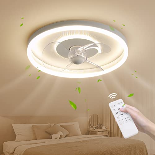 Moderne LED Leise Deckenventilator Mit Beleuchtung Dimmbar Fan Deckenleuchte Fernbedienung Wohnzimmer Schlafzimmer Deckenlampe Kreativer Unsichtbarer Ventilator Energieeinsparung Deckenlicht 40CM von XinZe